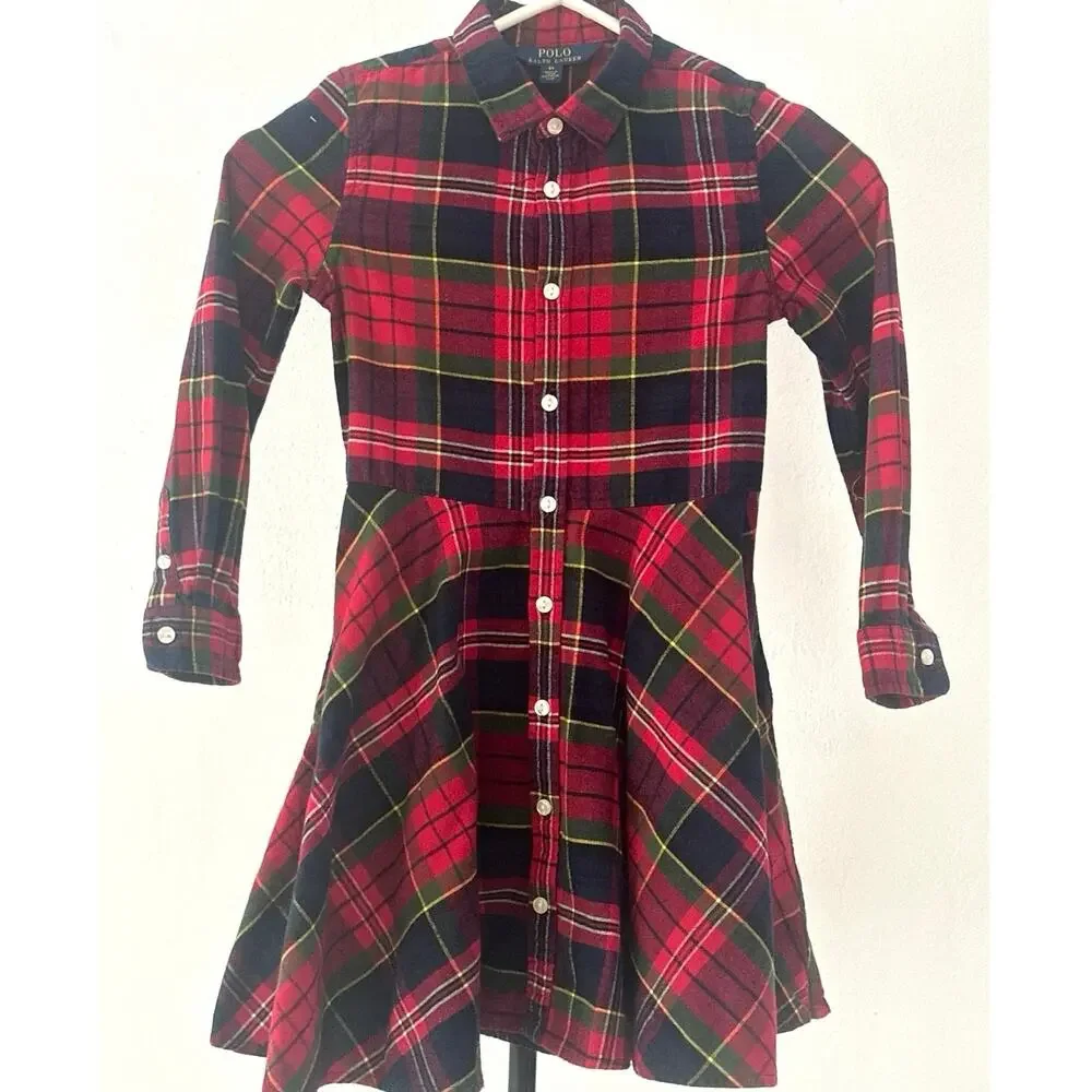 POLO RALPH LAUREN Flannel Cotton christmas Shirtdress, 
Sz6X (* belt is missing) - Picture 3 of 7